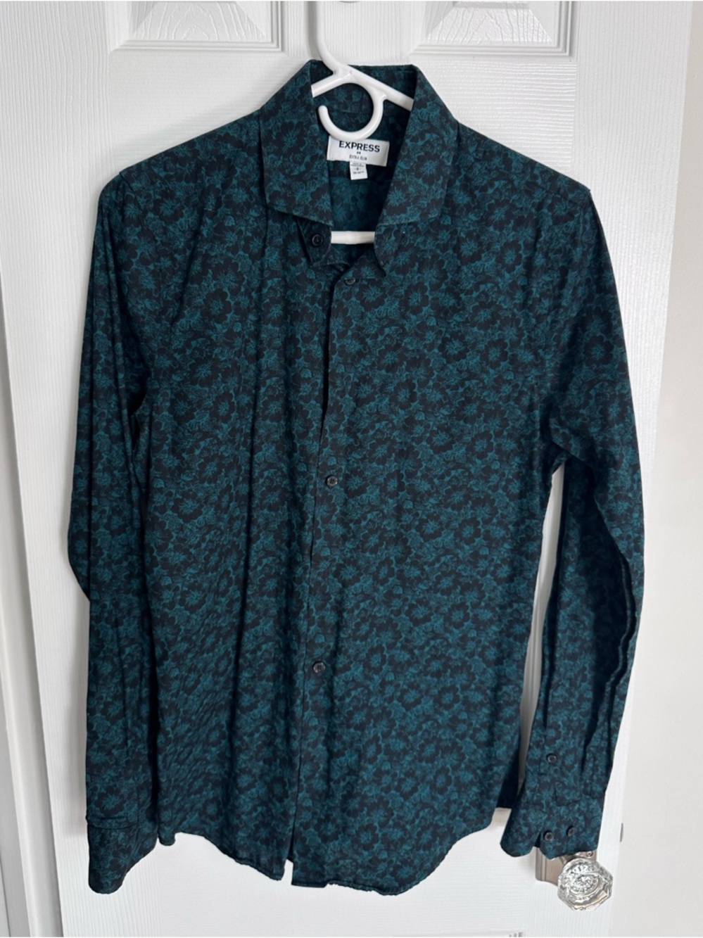 Express Men's Emerald Green Floral Button-Up Shirt